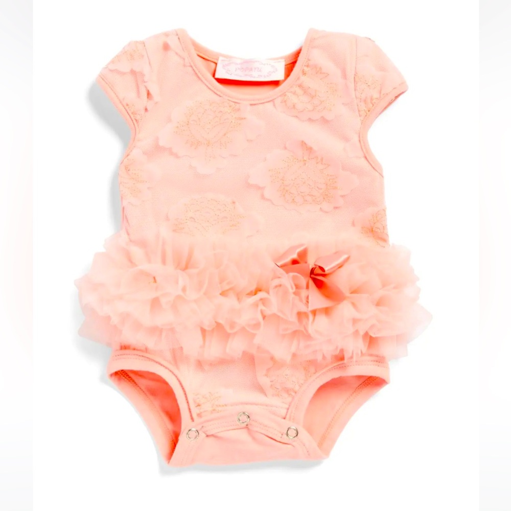 POPATU | Floral Tutu Bodysuit | Peach Coral | 9M US